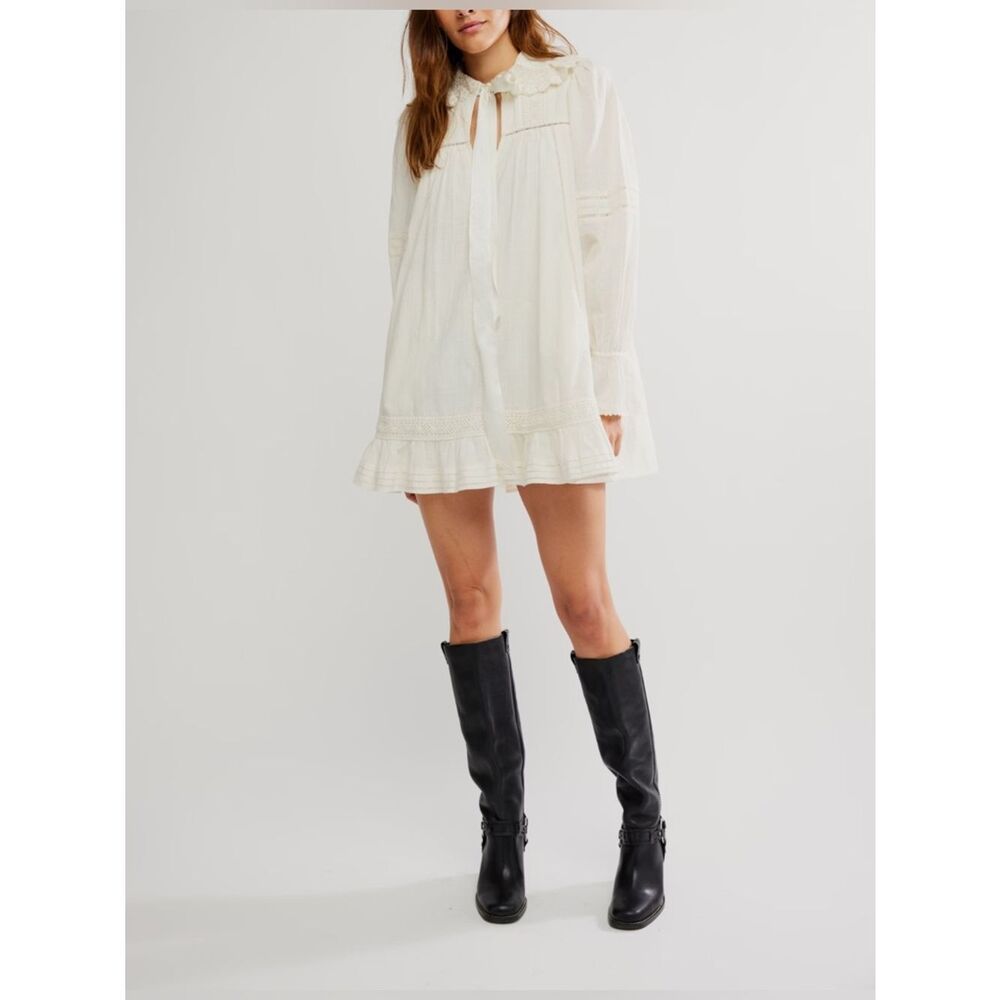 Free People Cream Long Sleeve Lace-Trim Dress - Picture 5 of 13